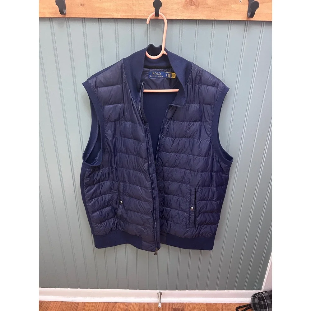 Polo Ralph Lauren Mens Navy Blue Hybrid Quilted Puffer Vest XL Full Zip Knit